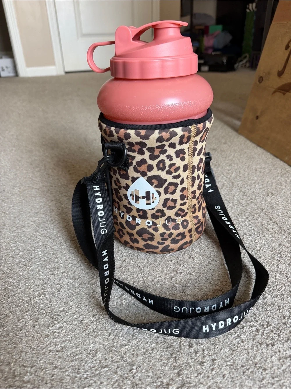 HydroJug Coral Pink Bottle with Leopard Neoprene Sleeve